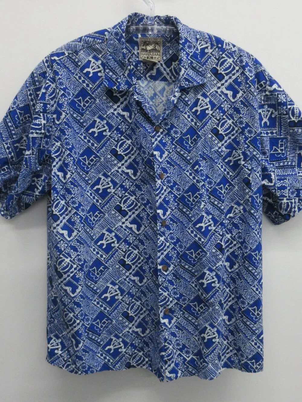 STEVE & BARRY'S CLASSIC HAWAIIAN SHIRT BLUE WHITE TURTLES SHORT SLEEVE MENS XL